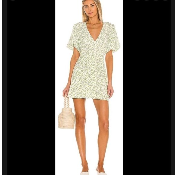 Faithfull the Brand Ilia Floral Print Dress Sz S. Green White - Picture 1 of 8